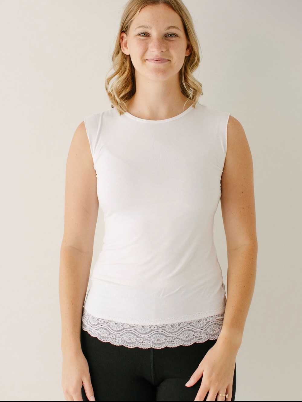 The Main Street Exchange | White 
Modest Lace Trimmed Layering Tank Top M